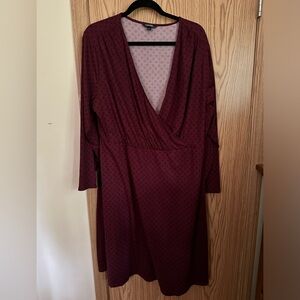 George soft knit dress faux wrap v-neck long sleeves burgundy 2X EUC